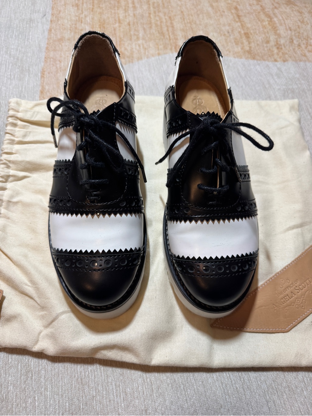 Angela Scott Two-Tone Black & White Lace-Up Brogues